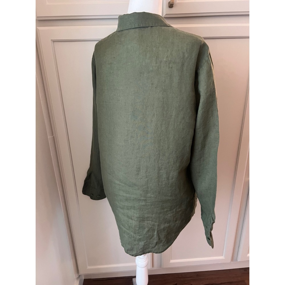 Equipment Olive Green 100% Linen Button Down Utility Shirt Medium - Picture 7 of 9